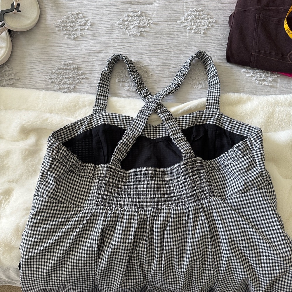Anthropologie Maeve Sweatheart gingham Mini Dress Black White Pockets Sz XL - Picture 7 of 9